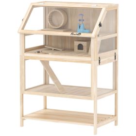 Wooden Hamster Cage with Detachable Lower Floor, Storage Shelf, Hut, Seesaw, Exercise Wheel, Ramps for Dwarf