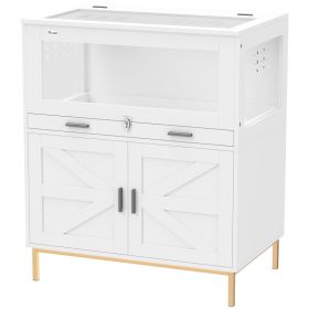 Hamster Cage with Storage Cabinet, Small Animal Cage with Pull Out Drawer and Acrylic Panels, 30" x 19.5" x 36"