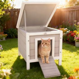 Small Wooden Rabbit Hutch Bunny Cage Guinea Pig Cage Duck House Dog House With Openable & Waterproof Roof, For Rabbits, Chickens, Ducks, Gray