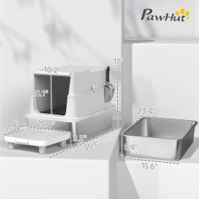 Extra Large Stainless Steel Cat Litter Box For Big Cats With Flip Cover, High-Sided Enclosure & Scoop