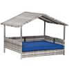 Pet House Wicker, Rattan Bed for Indoor/Outdoor with Water-Resistant and Removable Cushions, Elevated Bottom, Dark Blue