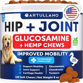 Hemp Hip and Joint Supplement for Dogs Glucosamine for Dogs Joint Pain Relief Chews with Chondroitin MSM Hemp Oil Mobility Support Canine Cartilage He