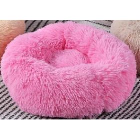 Dog Beds For Small Dogs Round Plush Cat Litter Kennel Pet Nest Mat Puppy Beds (Option: Deep pink-50cm)