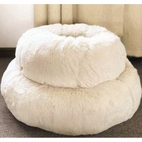 Dog Beds For Small Dogs Round Plush Cat Litter Kennel Pet Nest Mat Puppy Beds (Option: White-60cm)