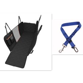Dog Car Seat Cover View Mesh Pet Carrier Hammock Safety Protector Car Rear Back Seat Mat With Zipper And Pocket For Travel (Option: Black with blue leash)