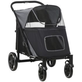 Dog Stroller for Large Medium Small Dogs up to 66 Lbs. 23.5" in Body Length, One-Click Foldable Pet Cat Stroller with Storage, Shock Absorption Wheel (Option: Gray-865x585x220 mm)