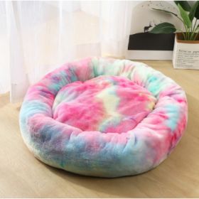 Dog Beds For Small Dogs Round Plush Cat Litter Kennel Pet Nest Mat Puppy Beds (Option: Light rainbow-100cm)
