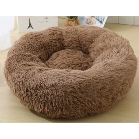 Dog Beds For Small Dogs Round Plush Cat Litter Kennel Pet Nest Mat Puppy Beds (Option: Light coffee-50cm)